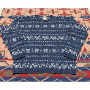 Woolrich Sweater Womens M Blue‎ Nordic Style Reindeer Snowflakes Wool Fair Isle
